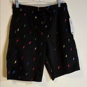 Drill Men's Black Swim Shorts with Multicolor Lightning Print